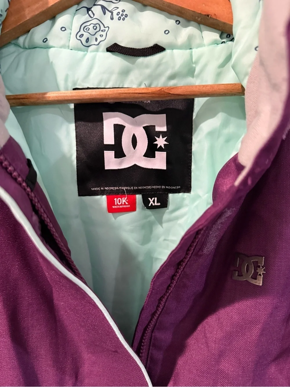 DC Girls' Purple Hooded Raincoat with Mint Lining